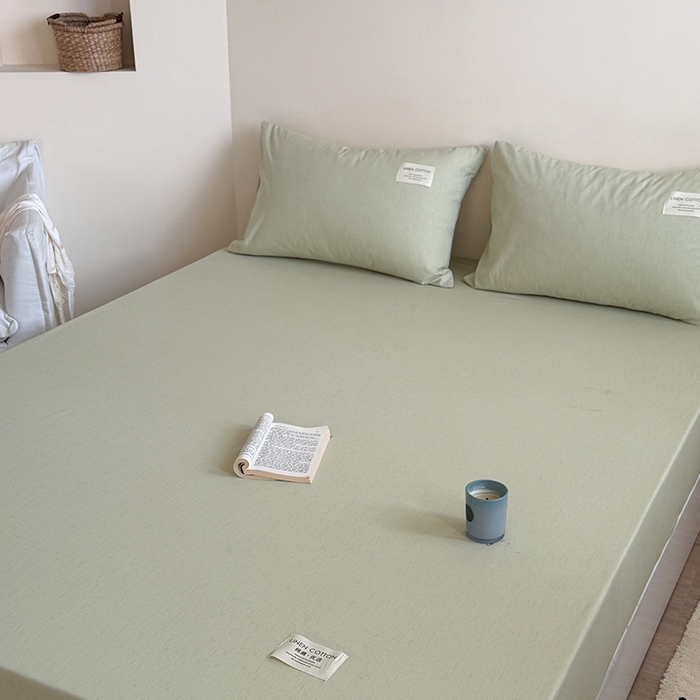 91家纺网 家纺一手货源 找家纺 桃子家居 2026新款A类纯棉水洗原生态棉麻纯色织标简约无印单品床单床笠系列 棉麻单品-苍绿