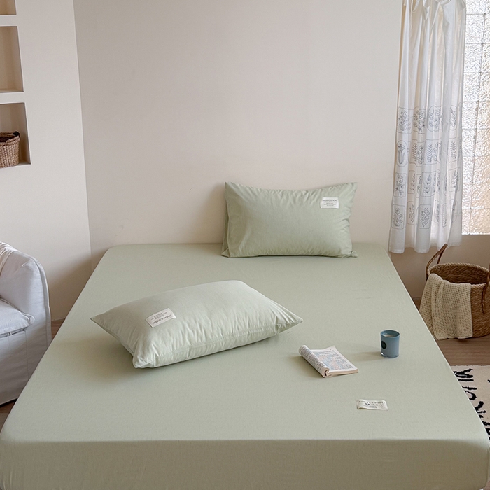 91家纺网 家纺一手货源 找家纺 桃子家居 2026新款A类纯棉水洗原生态棉麻纯色织标简约无印单品床单床笠系列 棉麻单品-苍绿