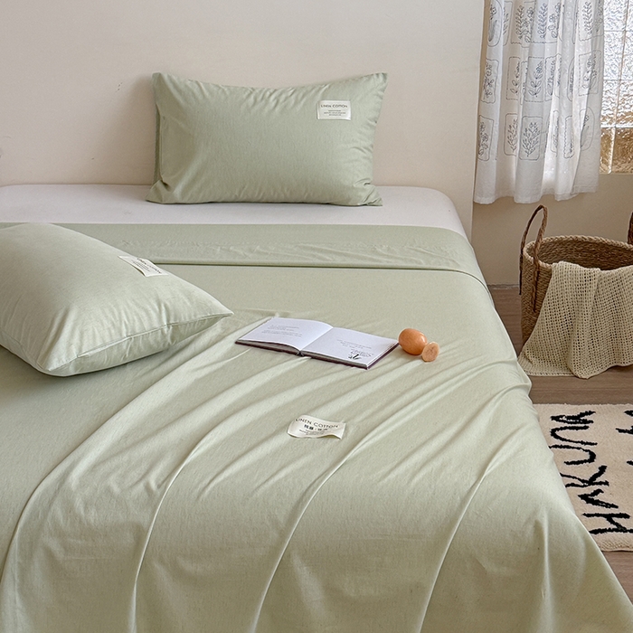 91家纺网 家纺一手货源 找家纺 桃子家居 2026新款A类纯棉水洗原生态棉麻纯色织标简约无印单品床单床笠系列 棉麻单品-苍绿