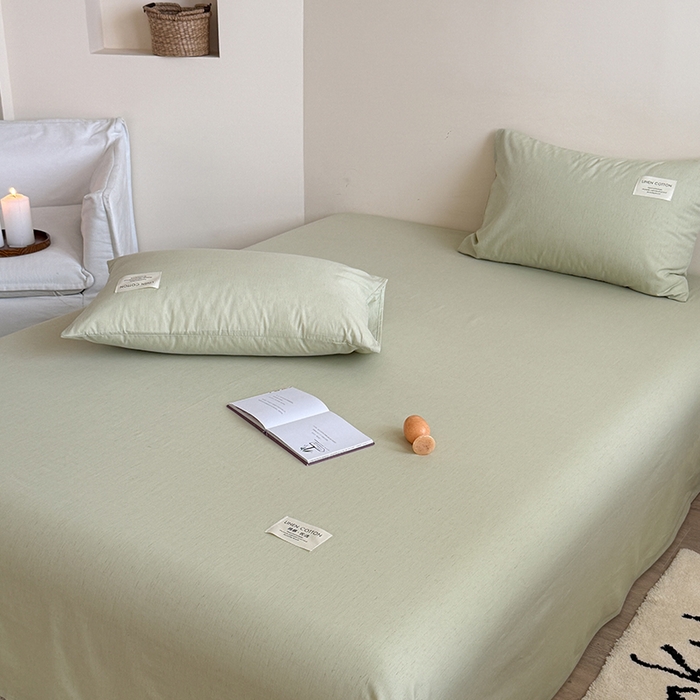 91家纺网 家纺一手货源 找家纺 桃子家居 2026新款A类纯棉水洗原生态棉麻纯色织标简约无印单品床单床笠系列 棉麻单品-苍绿