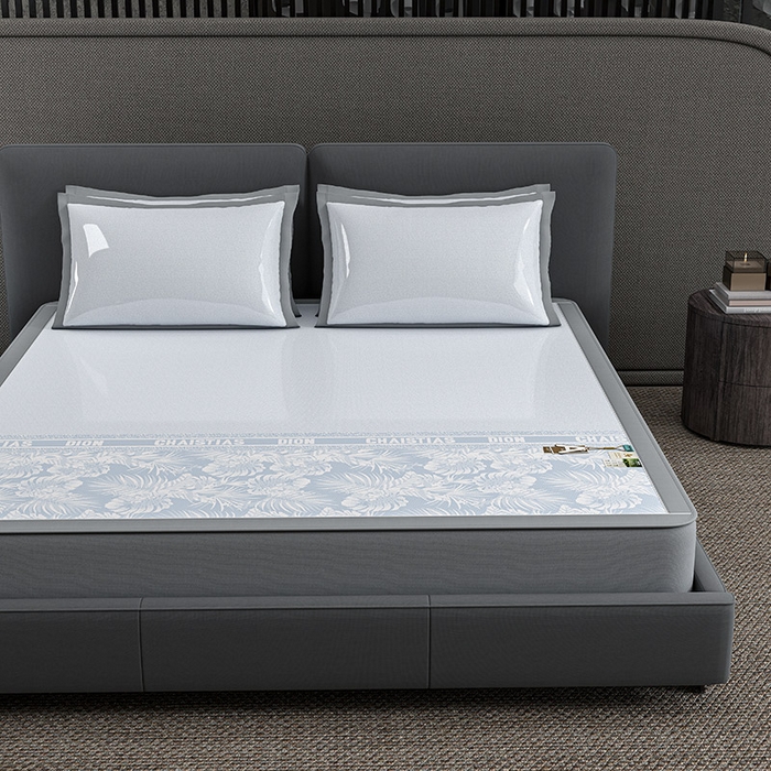 91家纺网 家纺一手货源 找家纺 小牛席业 2026新款半定位大提花凉感冰丝席（床笠款）凉席竹席藤席冰藤席乳胶席豆豆席 蓝色