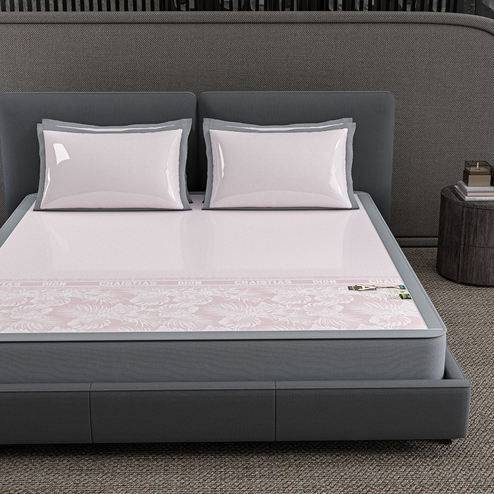 91家纺网 家纺一手货源 找家纺 小牛席业 2026新款半定位大提花凉感冰丝席（床笠款）凉席竹席藤席冰藤席乳胶席豆豆席 粉色