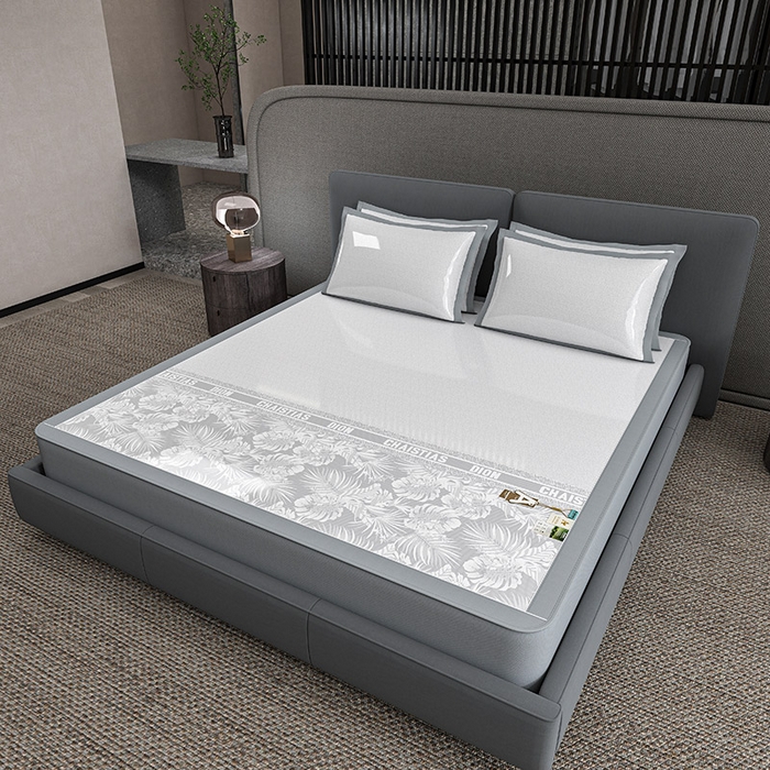 91家纺网 家纺一手货源 找家纺 小牛席业 2026新款半定位大提花凉感冰丝席（床笠款）凉席竹席藤席冰藤席乳胶席豆豆席 灰色