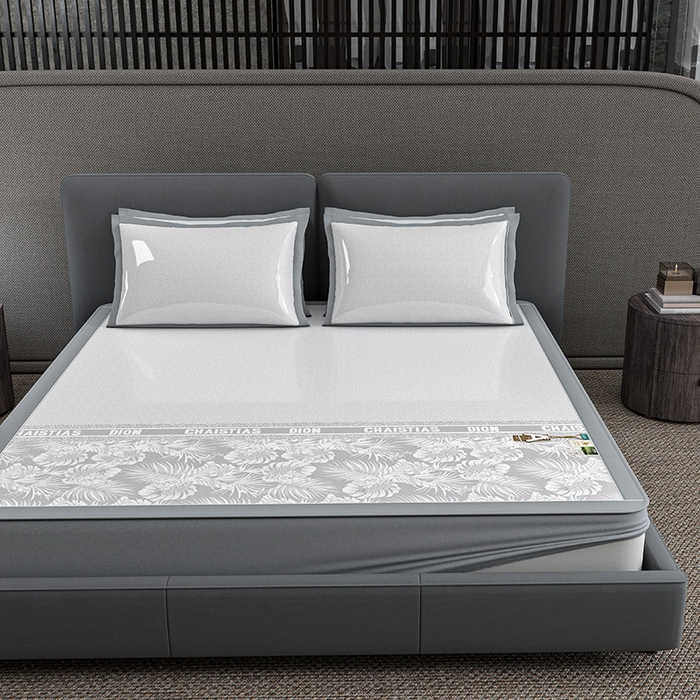 小牛席业 2026新款半定位大提花凉感冰丝席（床笠款）凉席竹席藤席冰藤席乳胶席豆豆席 灰色