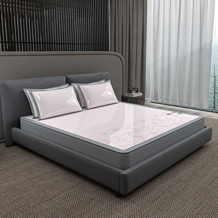 91家纺网 家纺一手货源 找家纺 小牛席业 2026新款半定位大提花凉感冰丝席（床笠款）凉席竹席藤席冰藤席乳胶席豆豆席 粉色