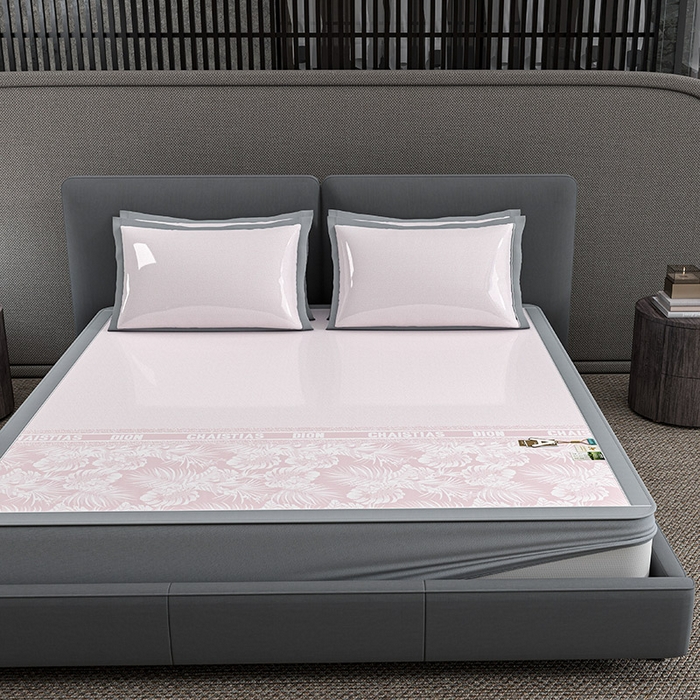 小牛席业 2026新款半定位大提花凉感冰丝席（床笠款）凉席竹席藤席冰藤席乳胶席豆豆席 粉色