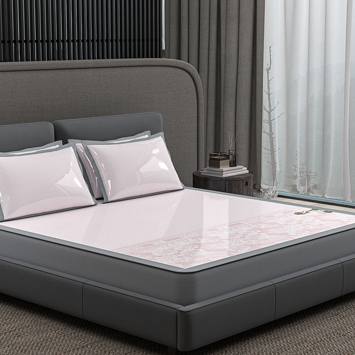 91家纺网 家纺一手货源 找家纺 小牛席业 2026新款半定位大提花凉感冰丝席（床笠款）凉席竹席藤席冰藤席乳胶席豆豆席 粉色