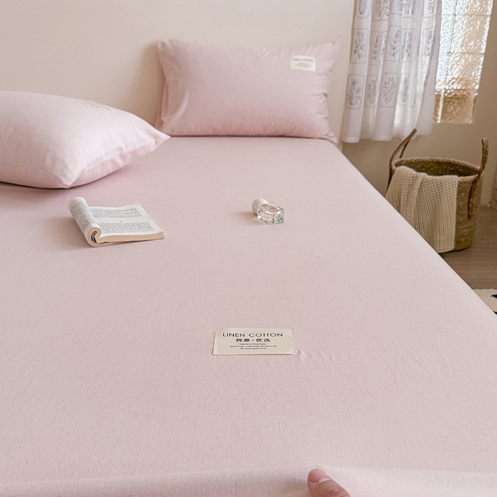 91家纺网 家纺一手货源 找家纺 桃子家居 2026新款A类纯棉水洗原生态棉麻纯色织标简约无印单品床单床笠系列 棉麻单品-蜜芽桔