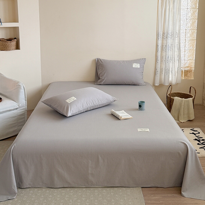 桃子家居 2026新款A类纯棉水洗原生态棉麻纯色织标简约无印单品床单床笠系列 棉麻单品-清灰