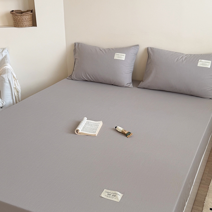 91家纺网 家纺一手货源 找家纺 桃子家居 2026新款A类纯棉水洗原生态棉麻纯色织标简约无印单品床单床笠系列 棉麻单品-清灰