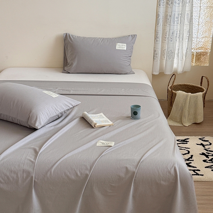 91家纺网 家纺一手货源 找家纺 桃子家居 2026新款A类纯棉水洗原生态棉麻纯色织标简约无印单品床单床笠系列 棉麻单品-清灰