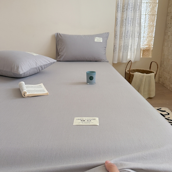 91家纺网 家纺一手货源 找家纺 桃子家居 2026新款A类纯棉水洗原生态棉麻纯色织标简约无印单品床单床笠系列 棉麻单品-清灰