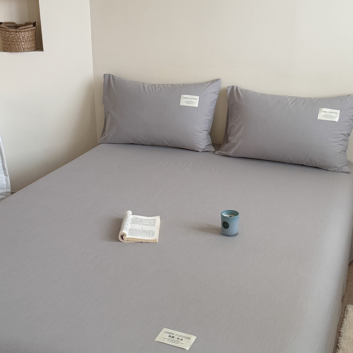 91家纺网 家纺一手货源 找家纺 桃子家居 2026新款A类纯棉水洗原生态棉麻纯色织标简约无印单品床单床笠系列 棉麻单品-清灰