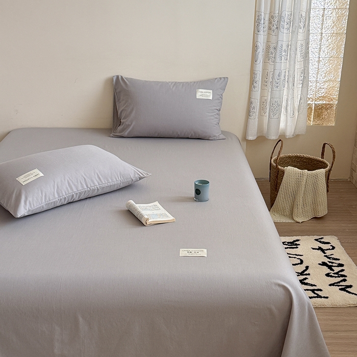 91家纺网 家纺一手货源 找家纺 桃子家居 2026新款A类纯棉水洗原生态棉麻纯色织标简约无印单品床单床笠系列 棉麻单品-清灰