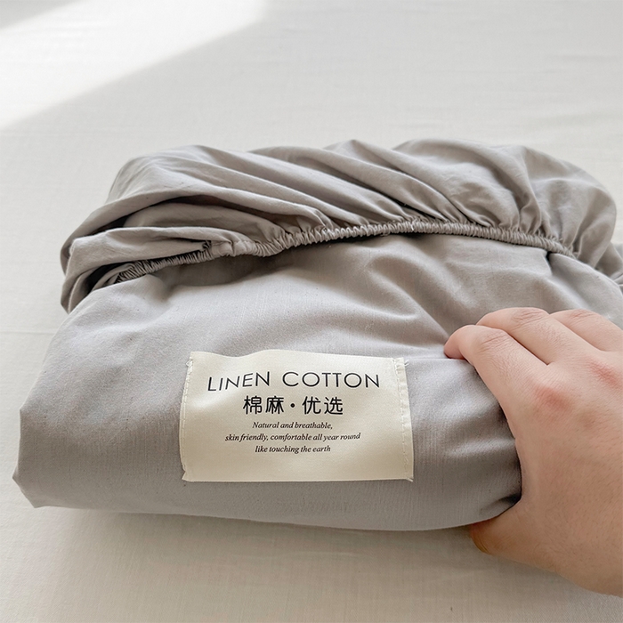 91家纺网 家纺一手货源 找家纺 桃子家居 2026新款A类纯棉水洗原生态棉麻纯色织标简约无印单品床单床笠系列 棉麻单品-清灰