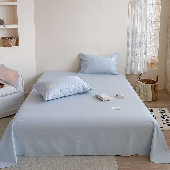 桃子家居 2026新款A类纯棉水洗原生态棉麻纯色织标简约无印单品床单床笠系列 棉麻单品-水色兰