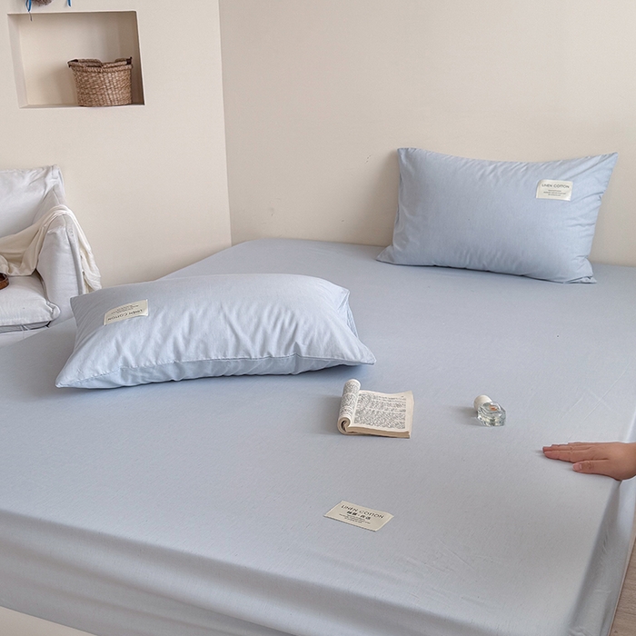 91家纺网 家纺一手货源 找家纺 桃子家居 2026新款A类纯棉水洗原生态棉麻纯色织标简约无印单品床单床笠系列 棉麻单品-水色兰