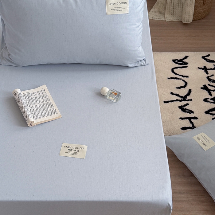 91家纺网 家纺一手货源 找家纺 桃子家居 2026新款A类纯棉水洗原生态棉麻纯色织标简约无印单品床单床笠系列 棉麻单品-水色兰