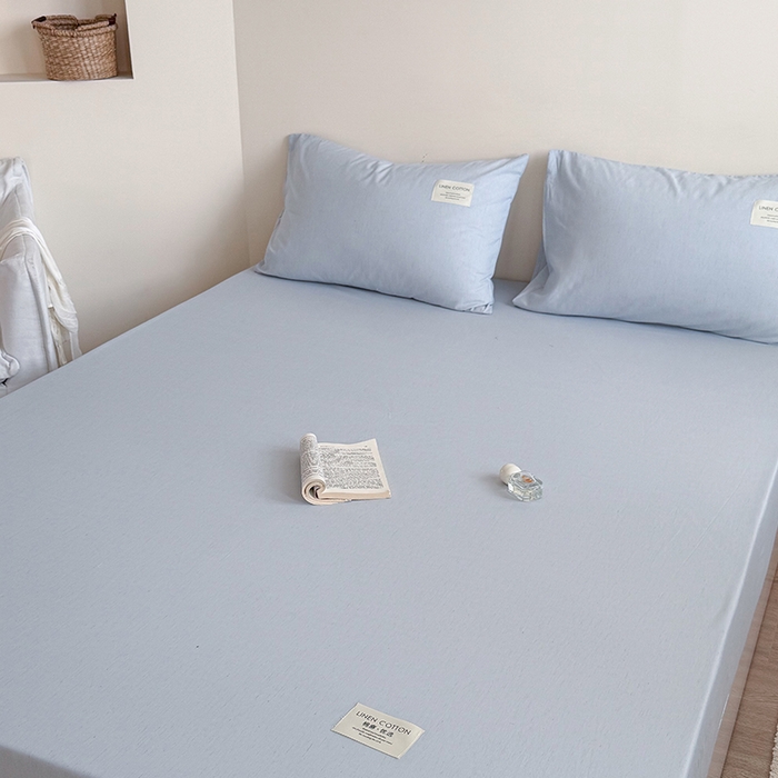 91家纺网 家纺一手货源 找家纺 桃子家居 2026新款A类纯棉水洗原生态棉麻纯色织标简约无印单品床单床笠系列 棉麻单品-水色兰