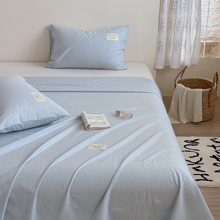 91家纺网 家纺一手货源 找家纺 桃子家居 2026新款A类纯棉水洗原生态棉麻纯色织标简约无印单品床单床笠系列 棉麻单品-水色兰