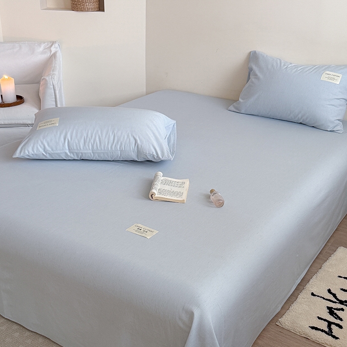 91家纺网 家纺一手货源 找家纺 桃子家居 2026新款A类纯棉水洗原生态棉麻纯色织标简约无印单品床单床笠系列 棉麻单品-水色兰