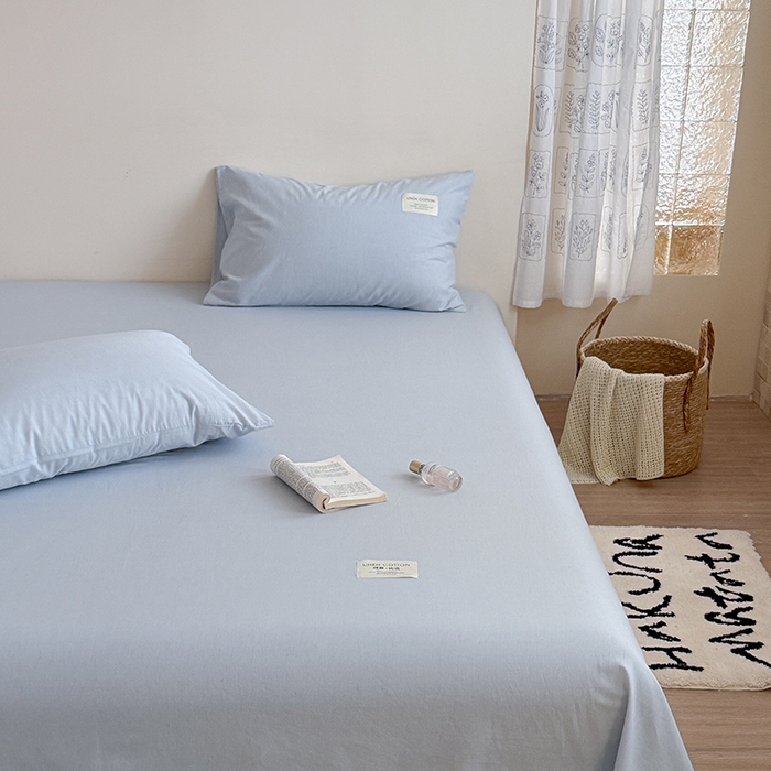 91家纺网 家纺一手货源 找家纺 桃子家居 2026新款A类纯棉水洗原生态棉麻纯色织标简约无印单品床单床笠系列 棉麻单品-水色兰