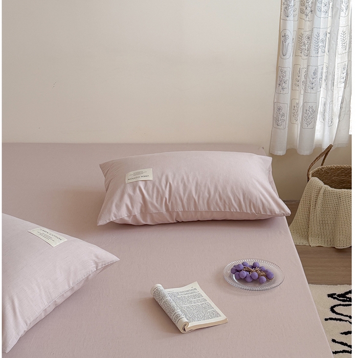 91家纺网 家纺一手货源 找家纺 桃子家居 2026新款A类纯棉水洗原生态棉麻纯色织标简约无印单品床单床笠系列 棉麻单品-檀粉