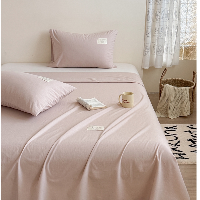 91家纺网 家纺一手货源 找家纺 桃子家居 2026新款A类纯棉水洗原生态棉麻纯色织标简约无印单品床单床笠系列 棉麻单品-檀粉