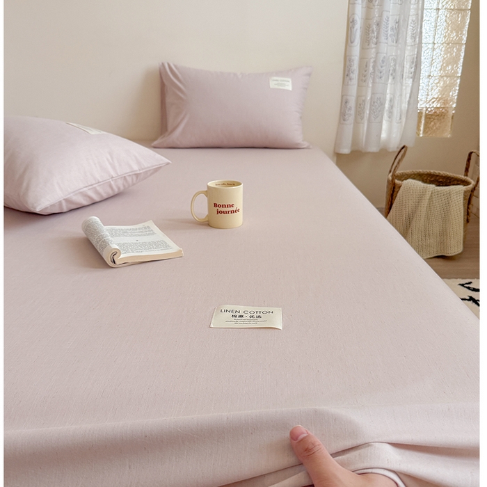 91家纺网 家纺一手货源 找家纺 桃子家居 2026新款A类纯棉水洗原生态棉麻纯色织标简约无印单品床单床笠系列 棉麻单品-檀粉