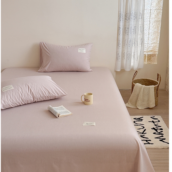 91家纺网 家纺一手货源 找家纺 桃子家居 2026新款A类纯棉水洗原生态棉麻纯色织标简约无印单品床单床笠系列 棉麻单品-檀粉