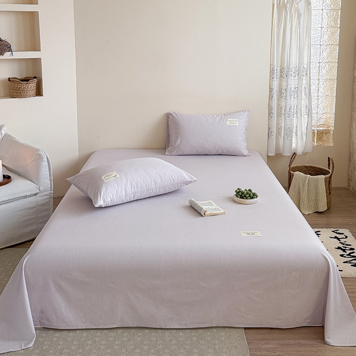 桃子家居 2026新款A类纯棉水洗原生态棉麻纯色织标简约无印单品床单床笠系列 棉麻单品-远空紫