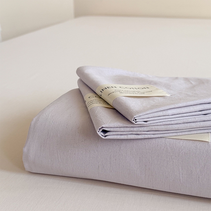 91家纺网 家纺一手货源 找家纺 桃子家居 2026新款A类纯棉水洗原生态棉麻纯色织标简约无印单品床单床笠系列 棉麻单品-远空紫