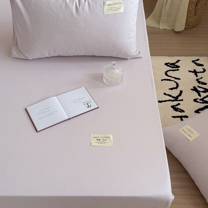 91家纺网 家纺一手货源 找家纺 桃子家居 2026新款A类纯棉水洗原生态棉麻纯色织标简约无印单品床单床笠系列 棉麻单品-远空紫