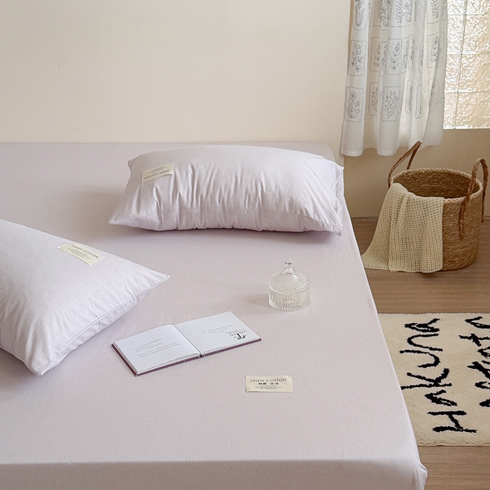 91家纺网 家纺一手货源 找家纺 桃子家居 2026新款A类纯棉水洗原生态棉麻纯色织标简约无印单品床单床笠系列 棉麻单品-远空紫