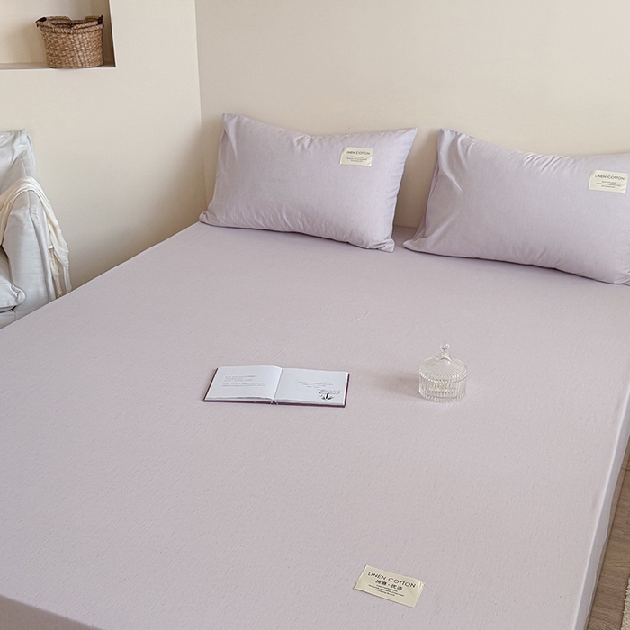 91家纺网 家纺一手货源 找家纺 桃子家居 2026新款A类纯棉水洗原生态棉麻纯色织标简约无印单品床单床笠系列 棉麻单品-远空紫