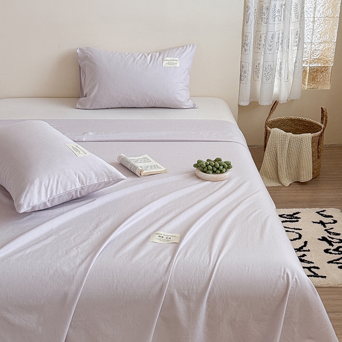 91家纺网 家纺一手货源 找家纺 桃子家居 2026新款A类纯棉水洗原生态棉麻纯色织标简约无印单品床单床笠系列 棉麻单品-远空紫