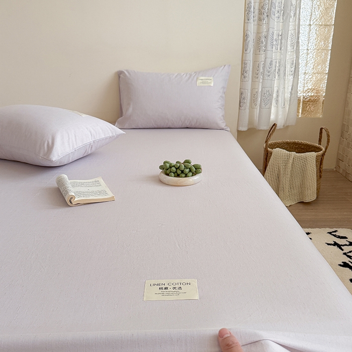 91家纺网 家纺一手货源 找家纺 桃子家居 2026新款A类纯棉水洗原生态棉麻纯色织标简约无印单品床单床笠系列 棉麻单品-远空紫