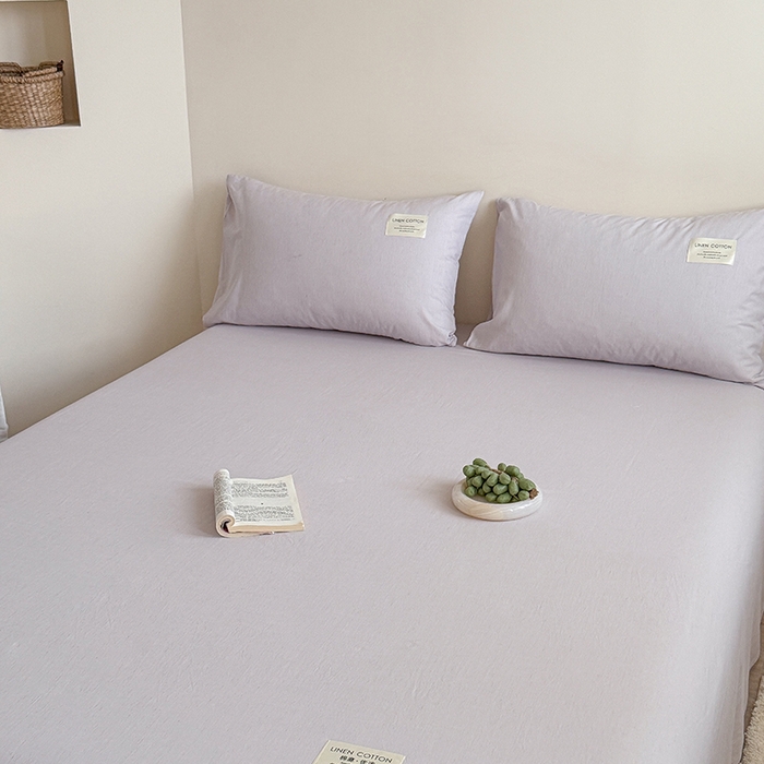 91家纺网 家纺一手货源 找家纺 桃子家居 2026新款A类纯棉水洗原生态棉麻纯色织标简约无印单品床单床笠系列 棉麻单品-远空紫