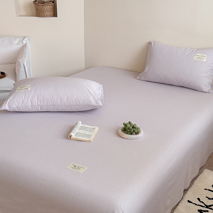 91家纺网 家纺一手货源 找家纺 桃子家居 2026新款A类纯棉水洗原生态棉麻纯色织标简约无印单品床单床笠系列 棉麻单品-远空紫