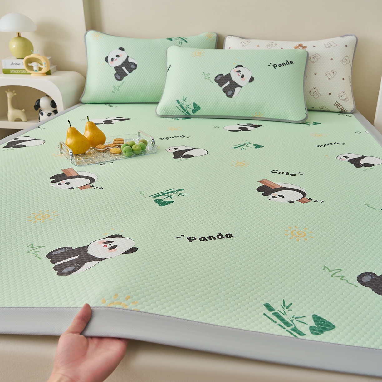 奇丝雅 2026新款A类印花冰豆豆凉席三明治透气网冰丝凉席家用双人冰丝席床单可机洗大床图 大床款-熊猫家园