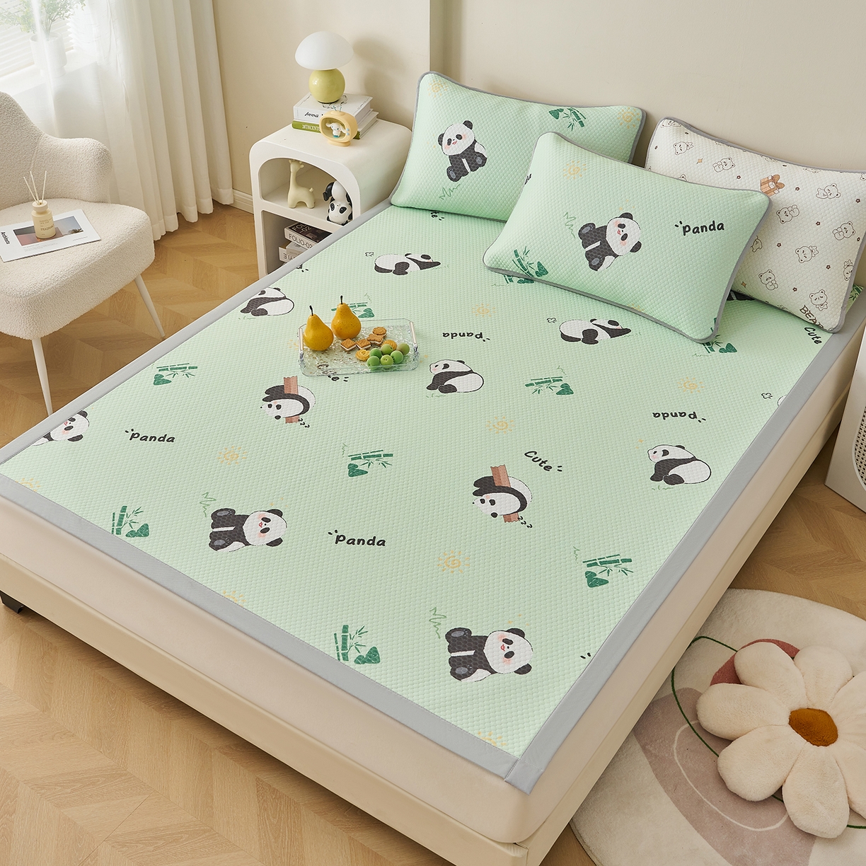 91家纺网 家纺一手货源 找家纺 奇丝雅 2026新款A类印花冰豆豆凉席三明治透气网冰丝凉席家用双人冰丝席床单可机洗大床图 大床款-熊猫家园