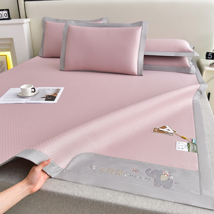 小牛席业 2026新款小冰块大象凉感冰丝席凉席竹席藤席冰藤席乳胶席豆豆席 粉色