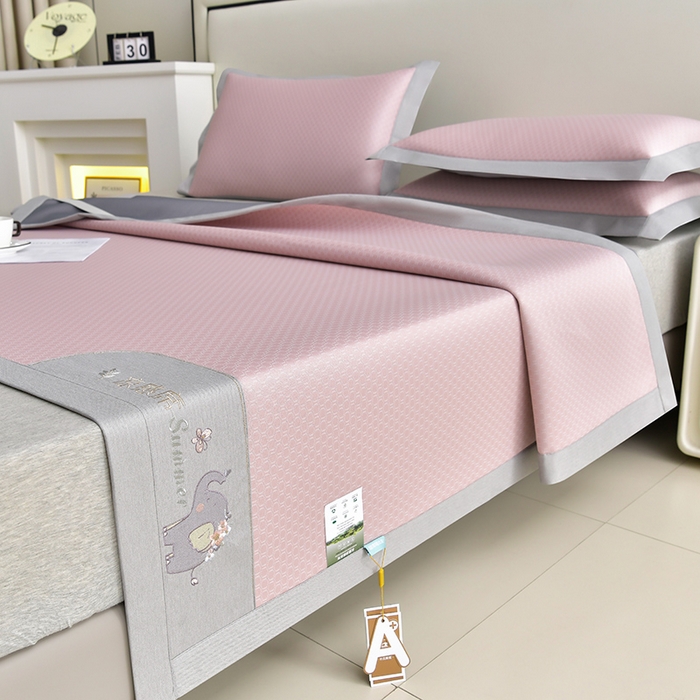 91家纺网 家纺一手货源 找家纺 小牛席业 2026新款小冰块大象凉感冰丝席凉席竹席藤席冰藤席乳胶席豆豆席 粉色