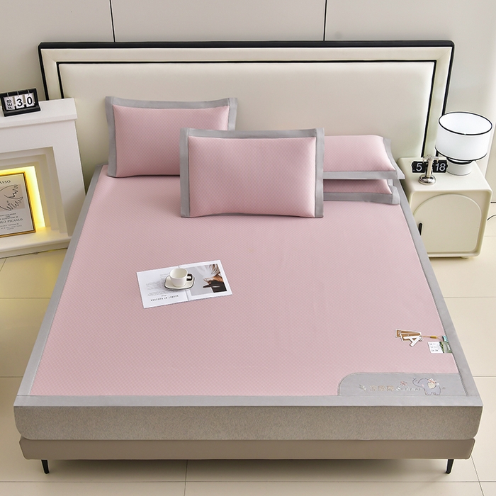 91家纺网 家纺一手货源 找家纺 小牛席业 2026新款小冰块大象凉感冰丝席凉席竹席藤席冰藤席乳胶席豆豆席 粉色