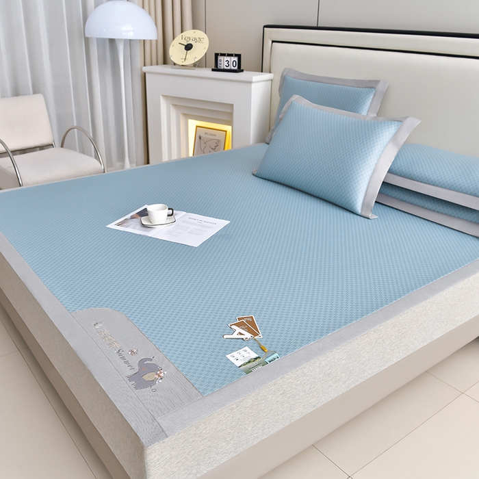 91家纺网 家纺一手货源 找家纺 小牛席业 2026新款小冰块大象凉感冰丝席凉席竹席藤席冰藤席乳胶席豆豆席 蓝色