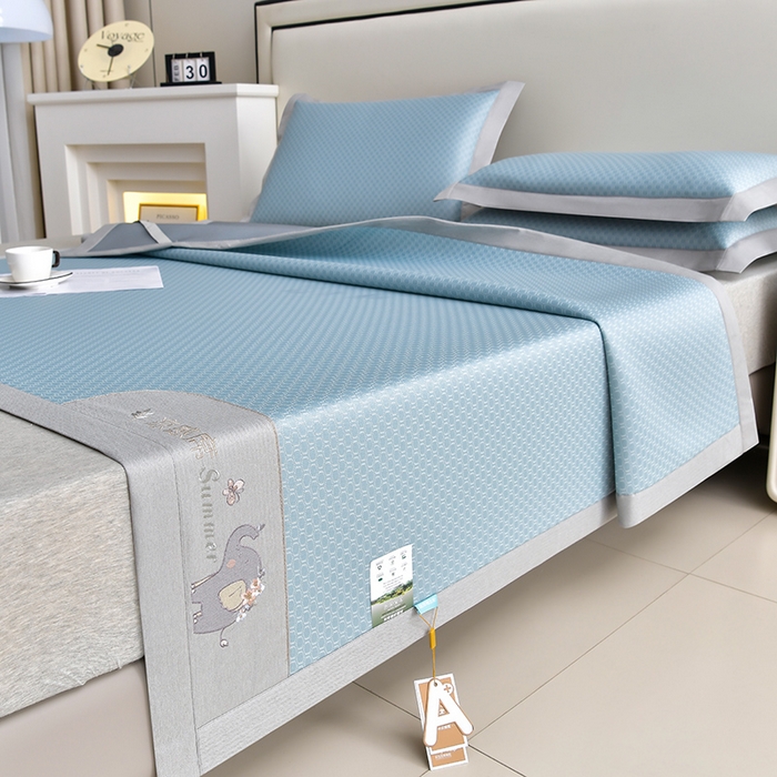 91家纺网 家纺一手货源 找家纺 小牛席业 2026新款小冰块大象凉感冰丝席凉席竹席藤席冰藤席乳胶席豆豆席 蓝色