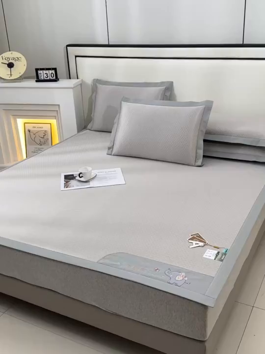 91家纺网 家纺一手货源 找家纺 小牛席业 2026新款小冰块大象凉感冰丝席凉席竹席藤席冰藤席乳胶席豆豆席 香槟