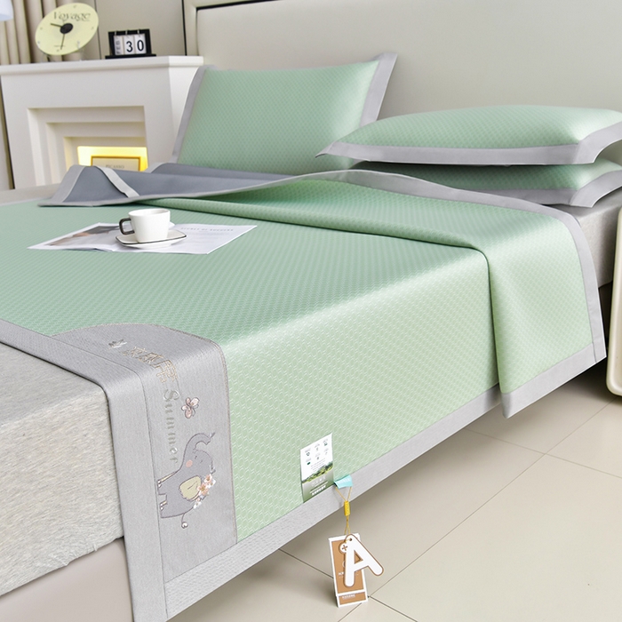 91家纺网 家纺一手货源 找家纺 小牛席业 2026新款小冰块大象凉感冰丝席凉席竹席藤席冰藤席乳胶席豆豆席 绿色