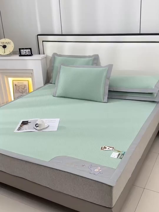 91家纺网 家纺一手货源 找家纺 小牛席业 2026新款小冰块大象凉感冰丝席凉席竹席藤席冰藤席乳胶席豆豆席 绿色