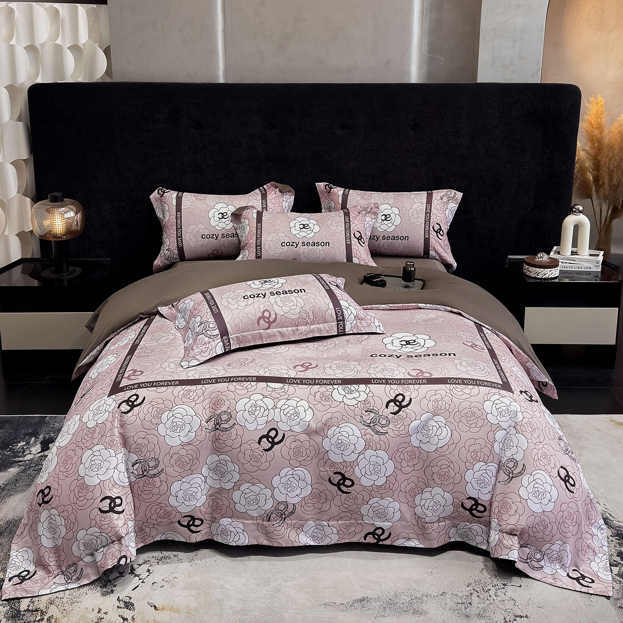 91家纺网 家纺一手货源 找家纺 奥汀洛家纺 2026新款亲肤磨毛数码四件套 彩雅-粉